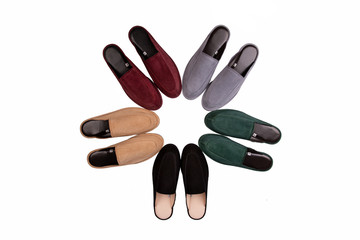 Home slippers made of natural leather, multicolored, different size and different color
