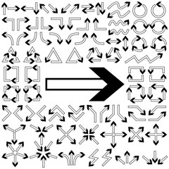 Big set of arrows. Black isolated on white background. Vector illustration.