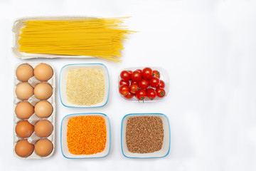 Food layout of food, top view. Food Delivery, Donation Concept