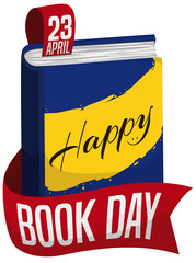 Book with Long Ribbon, Happy Cover reminding at you Book Day, Vector Illustration