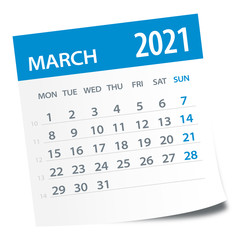 March 2021 Calendar Leaf - Vector Illustration