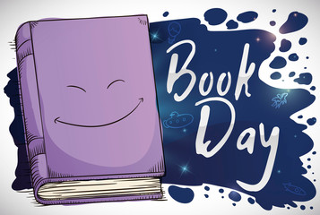 Happy Smiling Book Draw and Splatter Celebrating its Day, Vector Illustration
