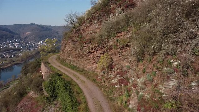 Moseltal bei Valwig,  Apolloweg im Fr&uuml;hling, Weinbau und Brachen