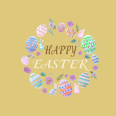 Happy easter egg illustration on colorful pastel background