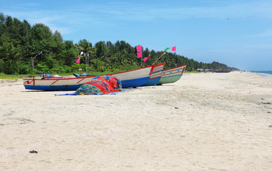 Tropical white sand beach of mararikulam, Kerala, India