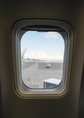 Side of Window airplane in the airport