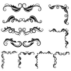 set of borders and swirl dividers decorative elements isolated on white for design