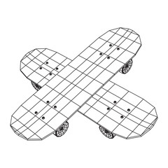 Skateboard longboard pennyboard. Eco alternative city transport. Wireframe low poly mesh vector illustration.