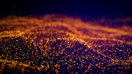 Fototapeta na wymiar Golden and purple sparkling particles background,Wave of particles,Abstract bokeh digital background.