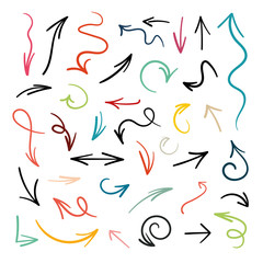 Hand Drawn Flat Colorful Arrows Set - Vector Arrow Symbol Collection