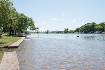 Fototapeta premium Gualeguaychu River and Mendez Casariego Bridge, Entre Rios, Argentina