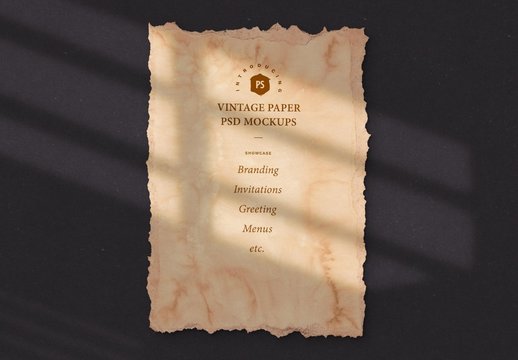 Folded Vintage Brown Torn Paper Mockup with Deckled Edges