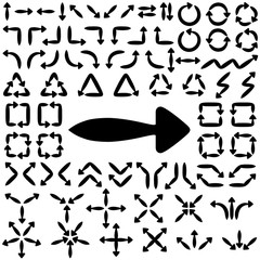 Big set of arrows. Black isolated on white background. Vector illustration.