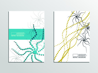 Abstract background cover design with chaotic dots and line, biomolecular DNA structure, cover design with futuristic backdrop, modern brochure with triangles, biology and chemistry web page layout