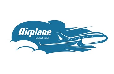 Airplane logo flight plane and sky clouds silhouette