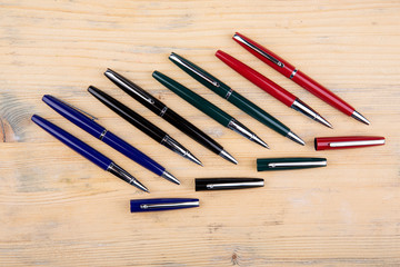 Moscow, Russia - 01/22/2020:
Ball and pen handles are multicolored, with different furniture and...