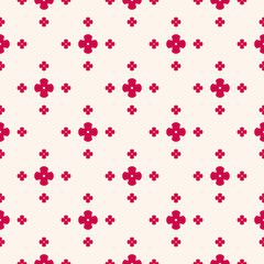 Vector floral seamless pattern in Asian style. Red and beige geometric ornament, abstract background texture with flower shapes, circles. Retro vintage design for prints, decoration, gift paper.
