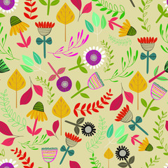 seamless pattern with modern abstract flowers and leaves