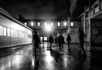 people walk on the street at night.