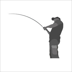 Fisherman with fishing rod in his hands, fisherman silhouette, fishing