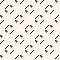 Naklejka na ściany i meble Vector monochrome geometric seamless pattern. Simple abstract ornament with small arrows, diamond shapes, rhombuses. Stylish ornamental background. Modern black and white geo texture. Repeat design