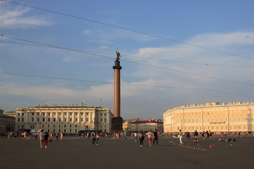 Saint Petersburg, Russia : June 2019 -Palace square architecture with Alexander column and historic...