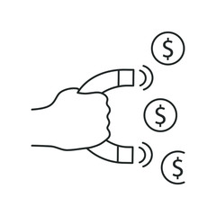 hand with magnet, attracting money, line icon