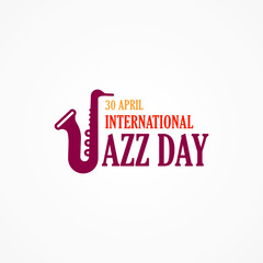 International Jazz day 30 April logo, sign, banner, concept with a saxophone and orange and purple colors isolated on a light background. 