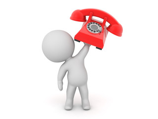 3D Character holding up telephone