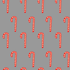 Seamless pattern of hard candy cane striped on dark grey background. Holiday vector pattern. Winter holidays print for textile, fabric, wallpaper