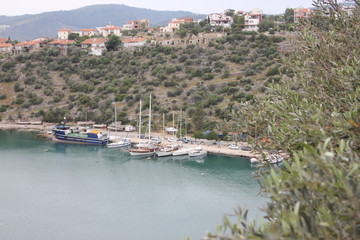 Fototapeta na wymiar İasos ancient city. View from the catle on the bay.