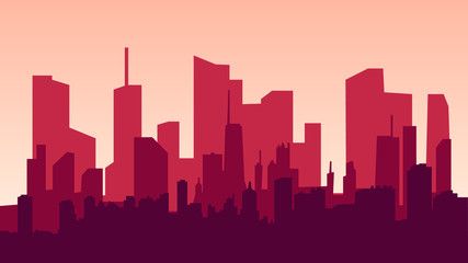 Fototapeta premium Evening cityscape vector illustration. Sunset landscape concept. City at sunset in a flat style. EPS