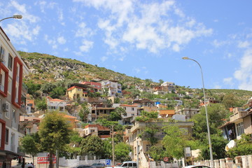 Milas, Mugla, Bodrum, Turkey: July 14 2016 - City center of Milas with mountain landscape