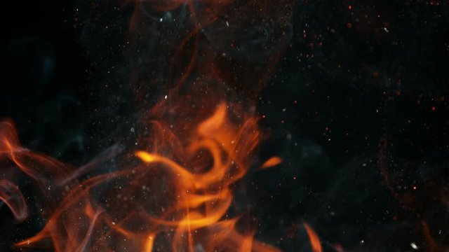 Super slow motion of flames isolated on black background. Filmed on high speed cinema camera, 1000 fps