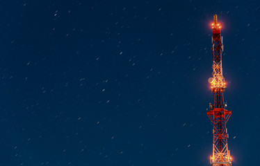 radio tower on night starry sky background