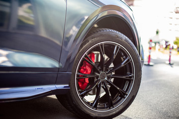 Blue sport van front design wheels view