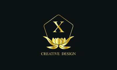 Design of magnificent royal vector monogram with letter X on black background. Stylish golden floral logo for business, restaurant, boutique, cafe, hotel and more.
