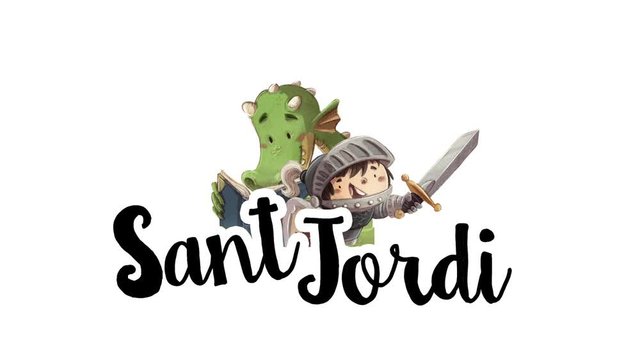 Sant Jordi caballero, drag&oacute;n, princesa y rosa con texto animado