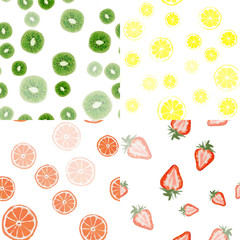 Vector seamless pattern strawberry lemon orange kiwi illustration on white