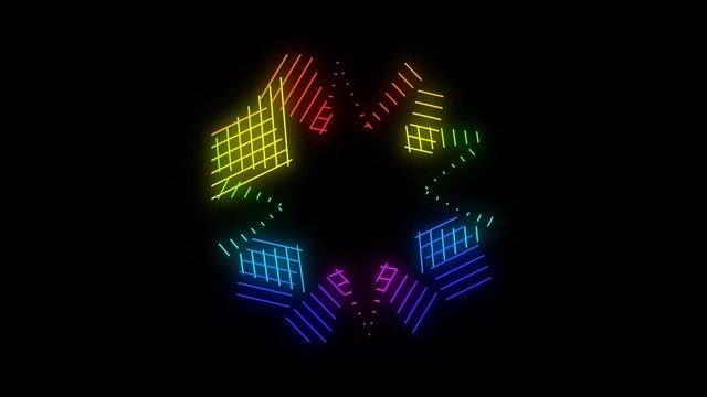 4K Disco Digital flashy neon glow color moving star. Seamless background motion screen. Looped abstract animation in transparent background to suit all your projects.