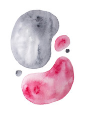 Abstract gray and pink watercolor bubbles background. Raster illustration