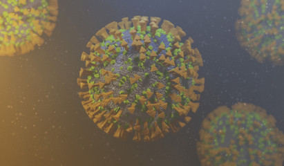 Covid-19 coronavirus, virus cell illness that causes acute respiratory infections and the common cold microscopic virus corona virus disease medical 3d background render illustration, Microscopic view