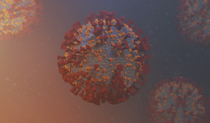 Covid-19 coronavirus, virus cell illness that causes acute respiratory infections and the common cold microscopic virus corona virus disease medical 3d background render illustration, Microscopic view