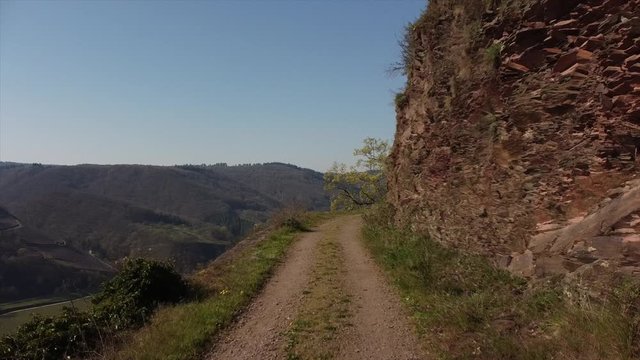 Moseltal bei Valwig,  Apolloweg im Fr&uuml;hling, Weinbau und Brachen