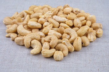 cashew nuts on a  canvas background
