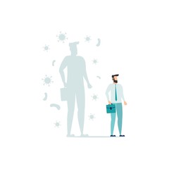 COVID-19 Protection against coronavirus and prevention of quarantine or business risks thanks to the new concept of a virus epidemic, a businessman stands and his shadow with a virus. 
