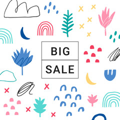 Obraz premium Sale banner template with hand drawn design elements. Abstract colorful background