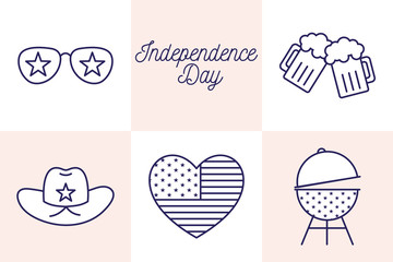 Independence day line style icon set vector design