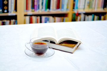 cup of coffee and books