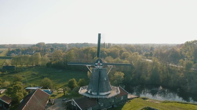 Drone flying around a mill in the Netherlands